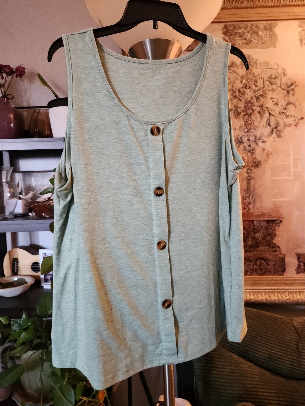 Green Button-Down Tank Top Size XL